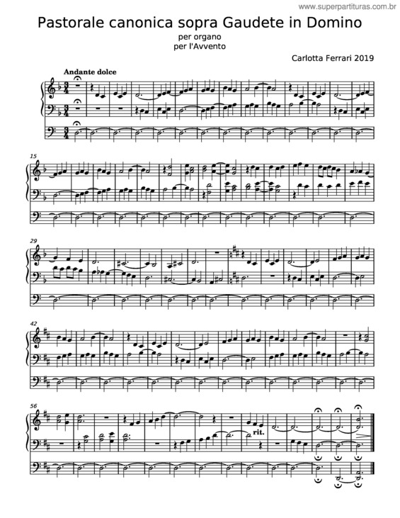 Partitura da música Pastorale Canonica Sopra Gaudete In Domino – Carlotta Ferrari