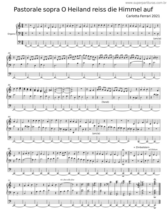 Partitura da música Pastorale Sopra O Heiland Reiss Die Himmel Auf – Carlotta Ferrari