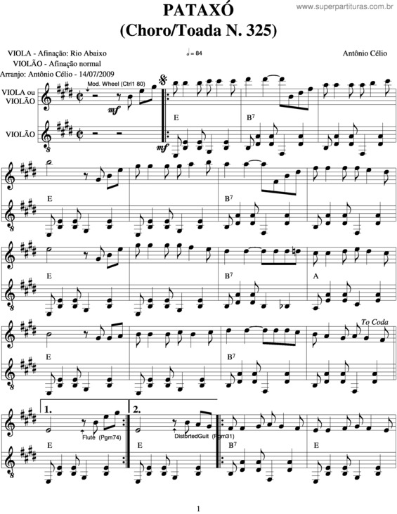 Partitura da música Pataxón