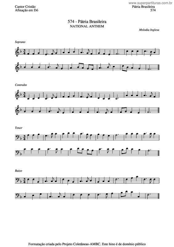 Partitura da música Pátria Brasileira v.2