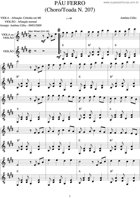 Partitura da música Pau Ferro