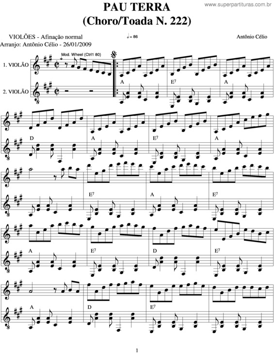 Partitura da música Pau Terra v.2