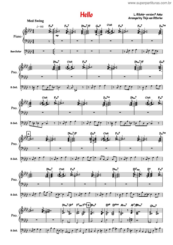 Partitura da música Paul Anka`S Hello