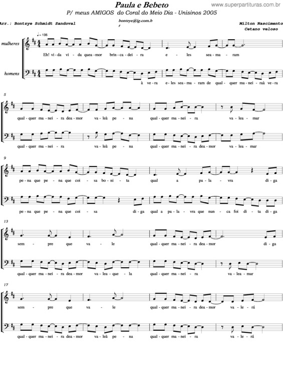 Partitura da música Paula E Bebeto v.2