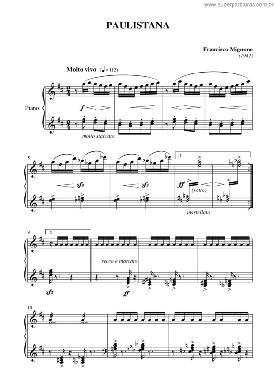 Partitura da música Paulistana