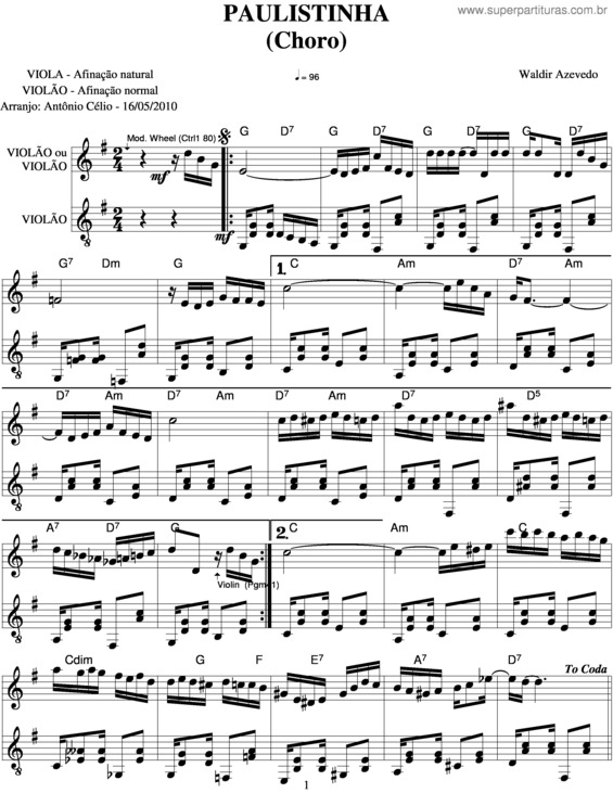 Partitura da música Paulistinha v.4