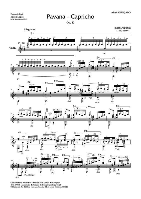 Partitura da música Pavana - Capricho Op. 12