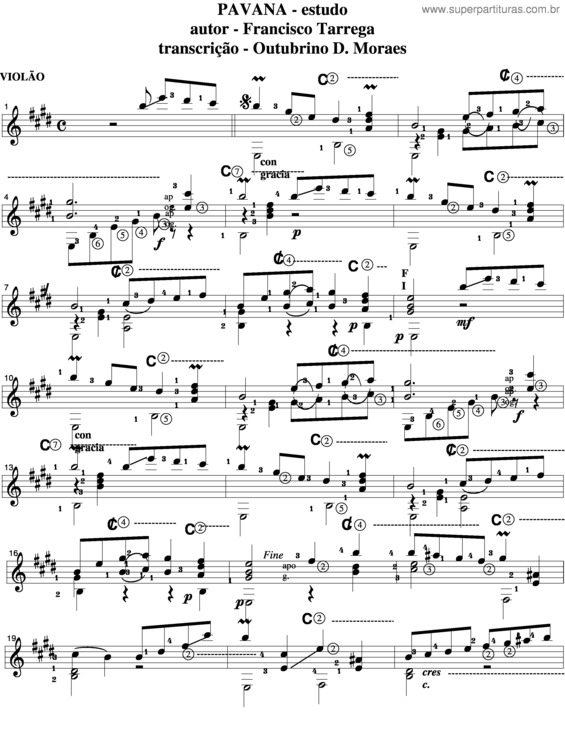 Partitura da música Pavana