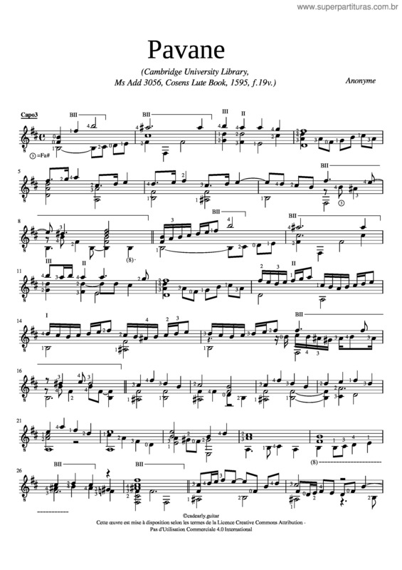 Partitura da música Pavane – Cosens Lute Book, Anonyme