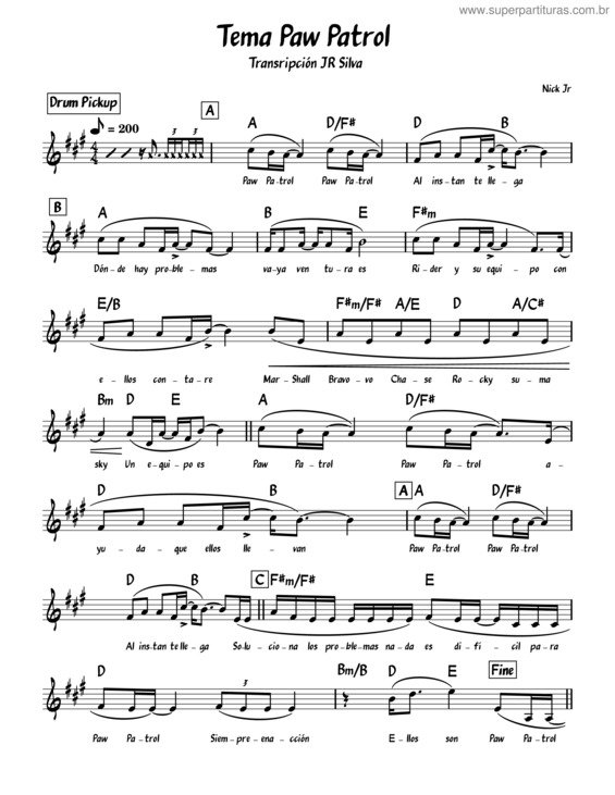 Partitura da música Paw Patrol Theme Song