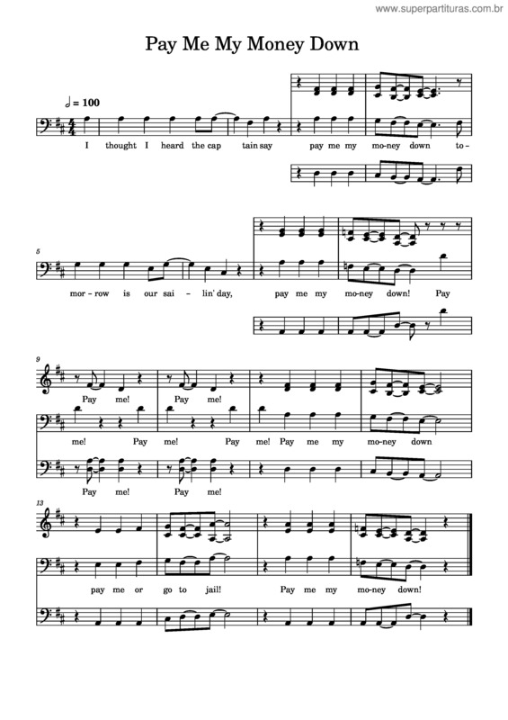 Partitura da música Pay Me My Money Down – Misc Traditional