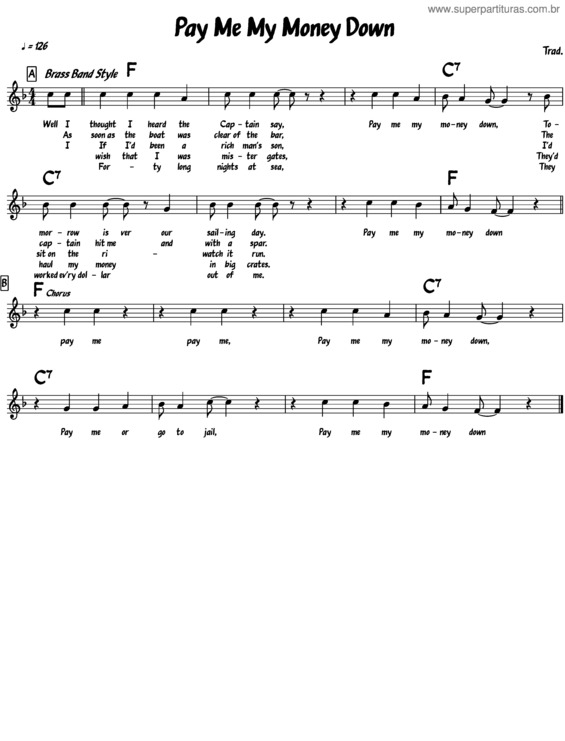 Partitura da música Pay Me My Money Down