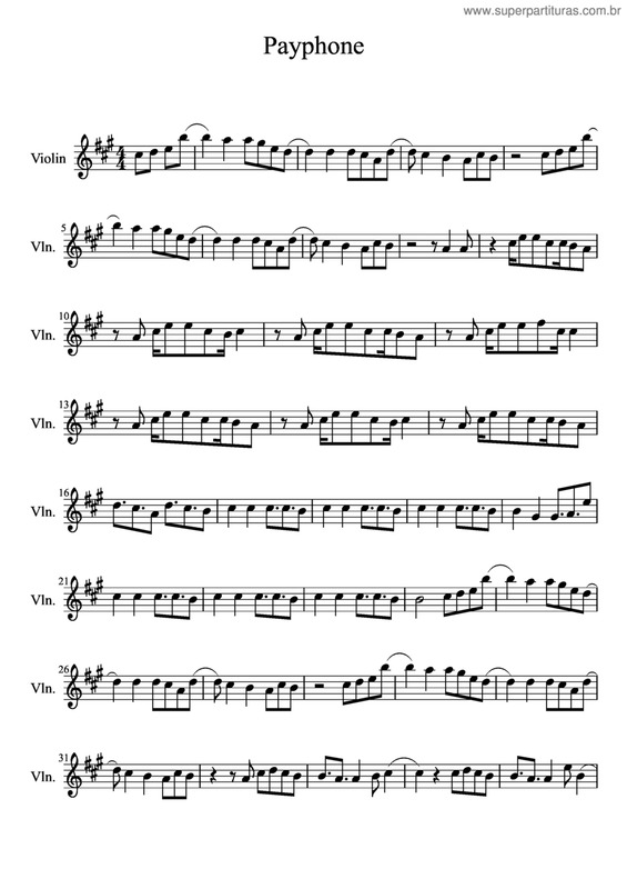 Partitura da música Payphone v.5