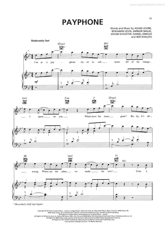 Partitura da música Payphone