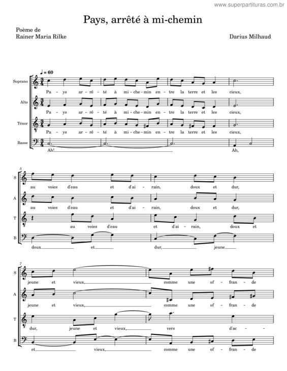 Partitura da música Pays, Arrêté À Mi–Chemin – Darius Milhaud