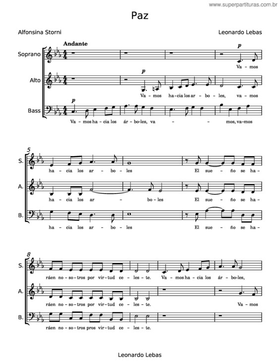 Partitura da música Paz – Alfonsina Storni;Leonardo Lebas