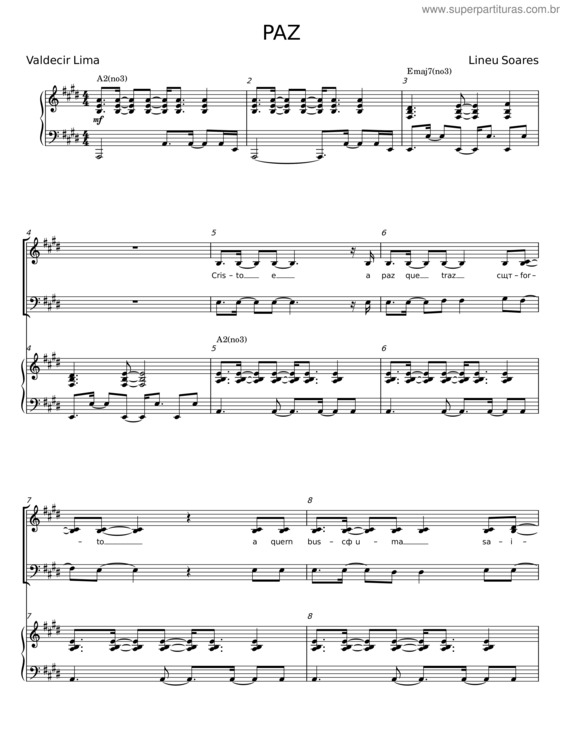Partitura da música Paz – Lineu Soares;Valdecir Lima