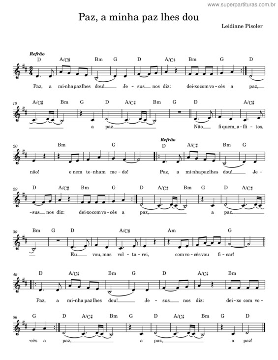 Partitura da música Paz, A Minha Paz Lhes Dou – Leidiane Pisoler