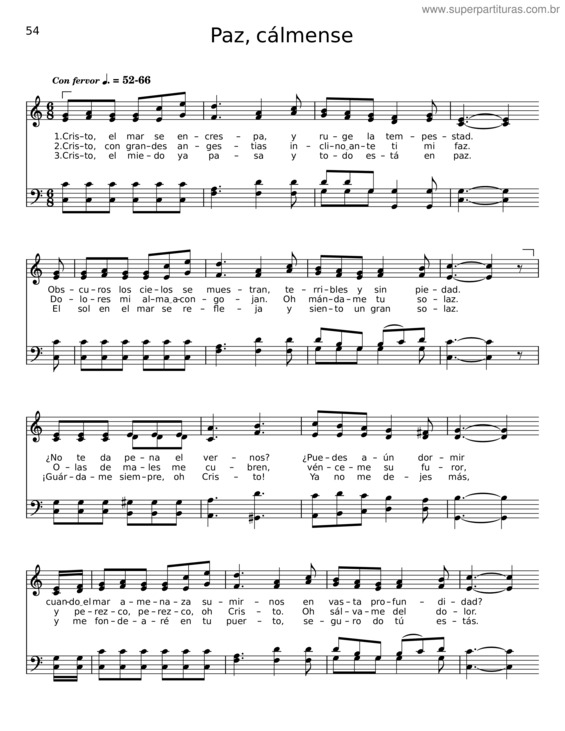 Partitura da música Paz, Cálmense – Mary Ann Baker;Hr Palmer;Hilary Weeks