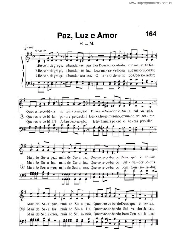 Partitura da música Paz, Luz E Amor