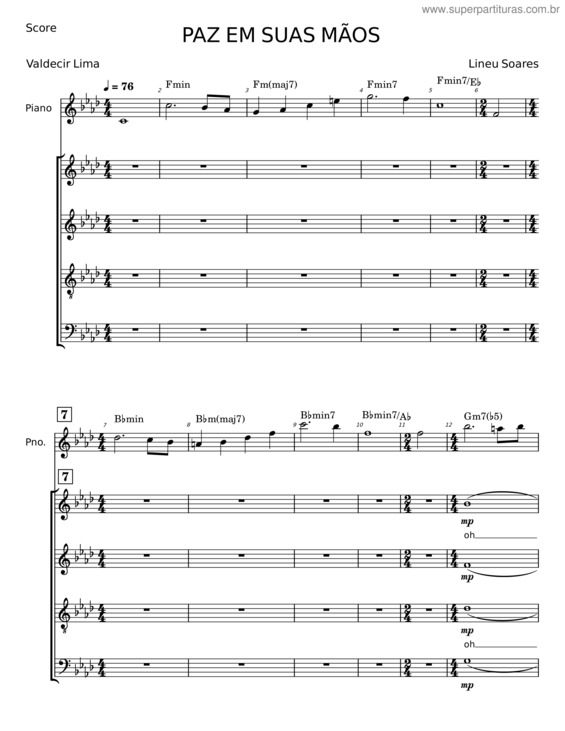 Partitura da música Paz Em Suas Mãos – Lineu Soares