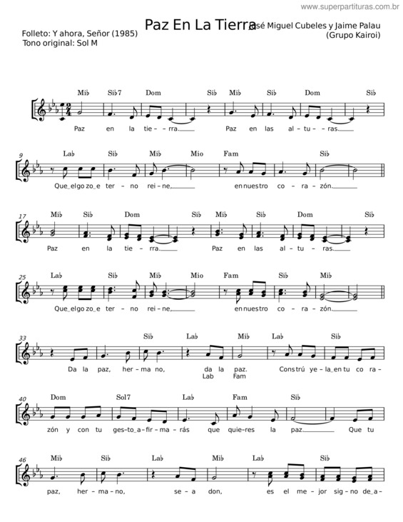Partitura da música Paz En La Tierra – José Miguel Cubeles