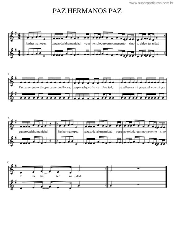 Partitura da música Paz Hermanos Paz – Mi M