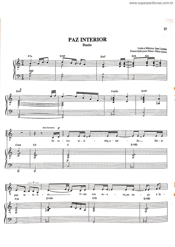 Partitura da música Paz Interior