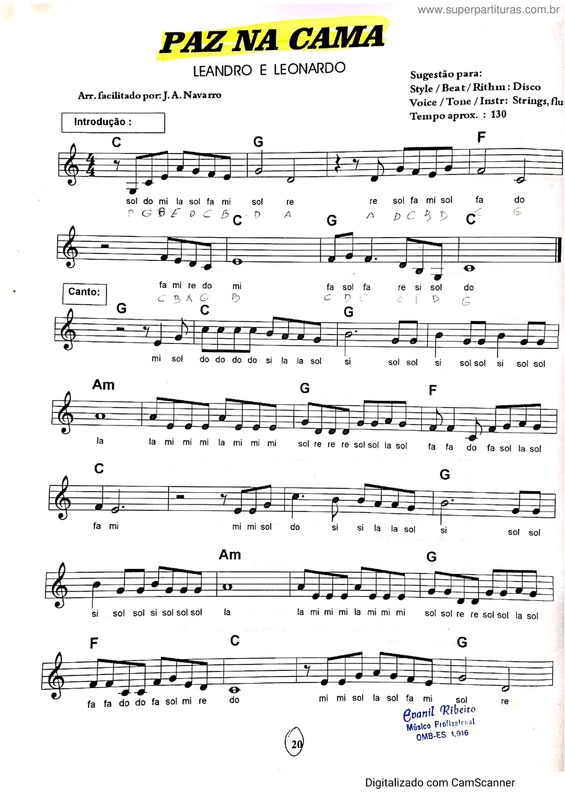 Partitura da música Paz Na Cama v.3