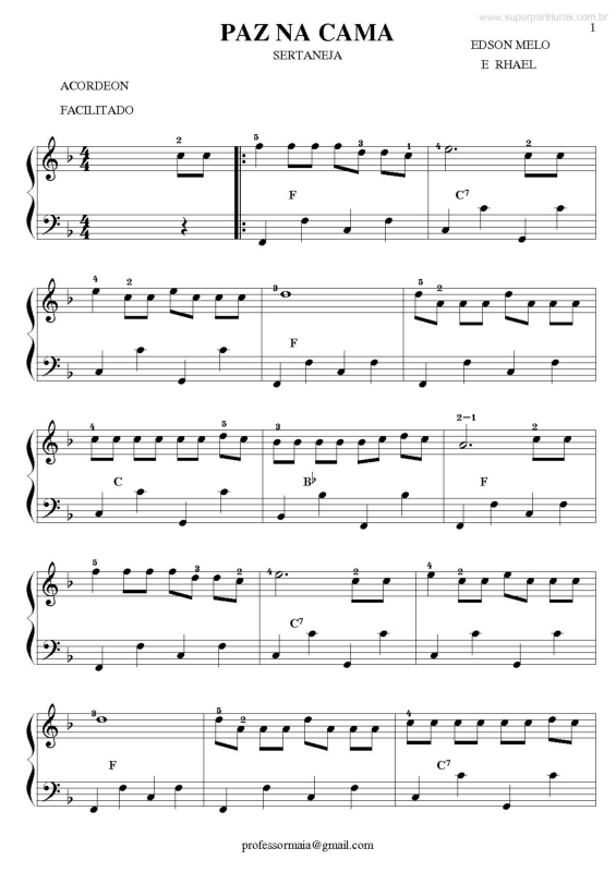 Partitura da música Paz na Cama