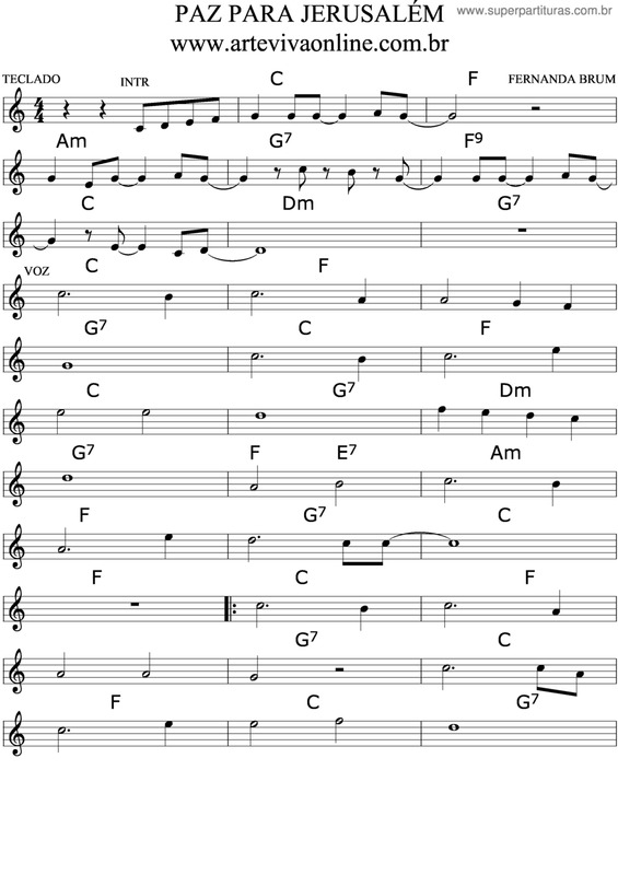 Partitura da música Paz Para Jerusalém