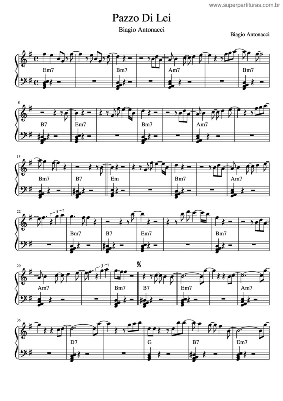 Partitura da música Pazzo Di Lei – Biagio Antonacci Pazzo Di Lei