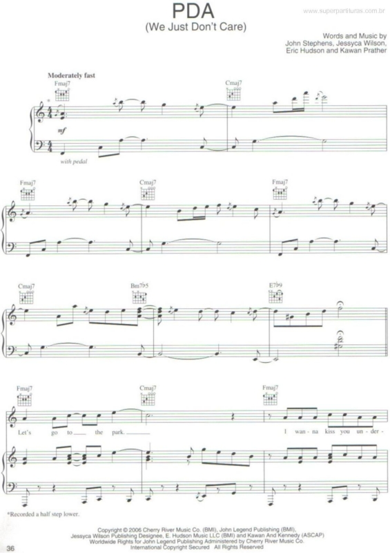 Partitura da música PDA (We Just Don`t Care)