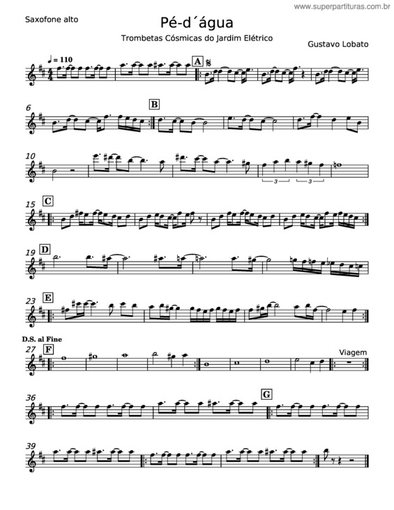 Partitura da música Pé–D´Água – Trombetas Cósmicas Do Jardim Elétrico