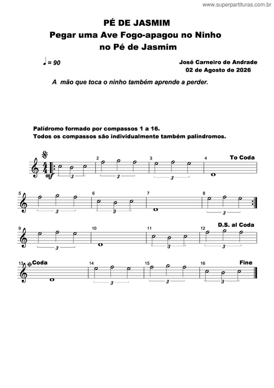Partitura da música Pé De Jasmim