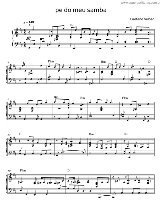 Partitura da música Pé Do Meu Samba – Caetano Veloso