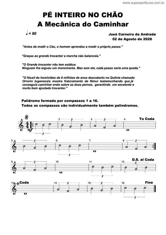 Partitura da música Pé Inteiro No Chão