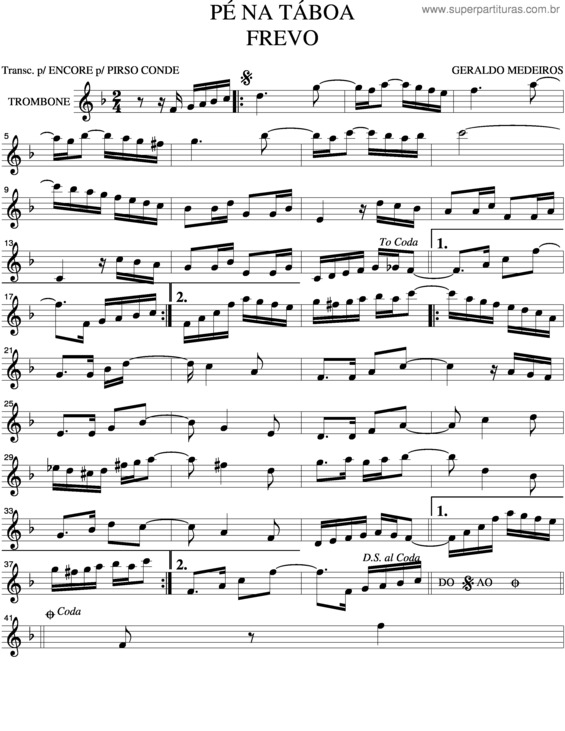 Partitura da música Pé Na Taboa