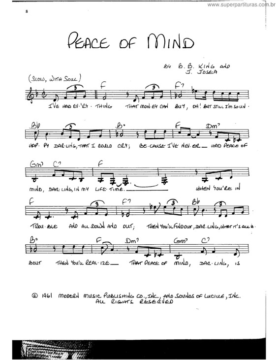 Partitura da música Peace of mind