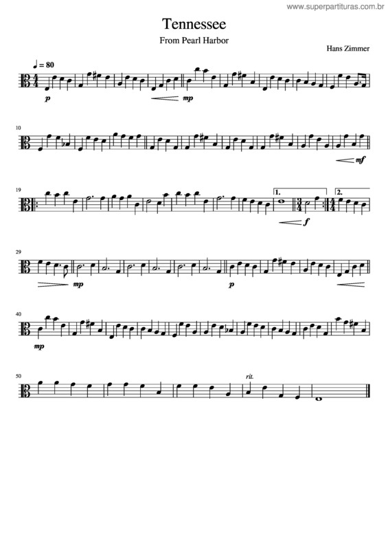 Partitura da música Pearl Harbor – Tennessee Arrangement For Viola Solo
