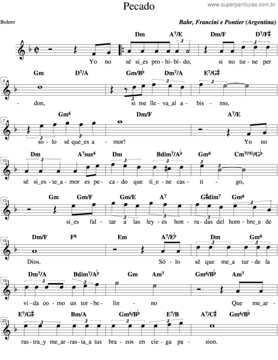 Partitura da música Pecado