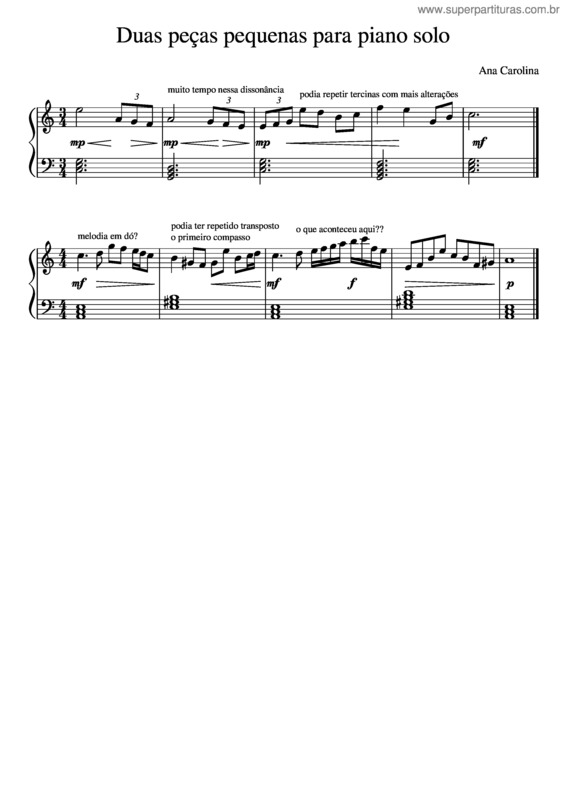 Partitura da música Peças Para Piano Solo