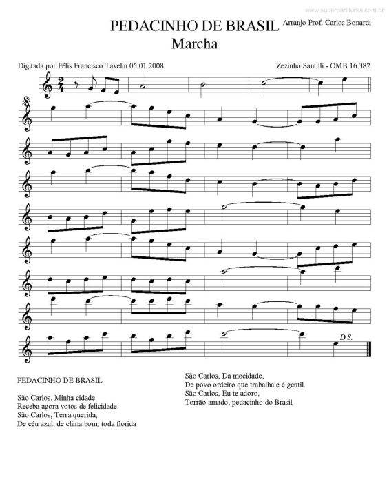 Partitura da música Pedacinho de Brasil