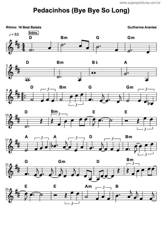Partitura da música Pedacinhos (Bye Bye So Long)