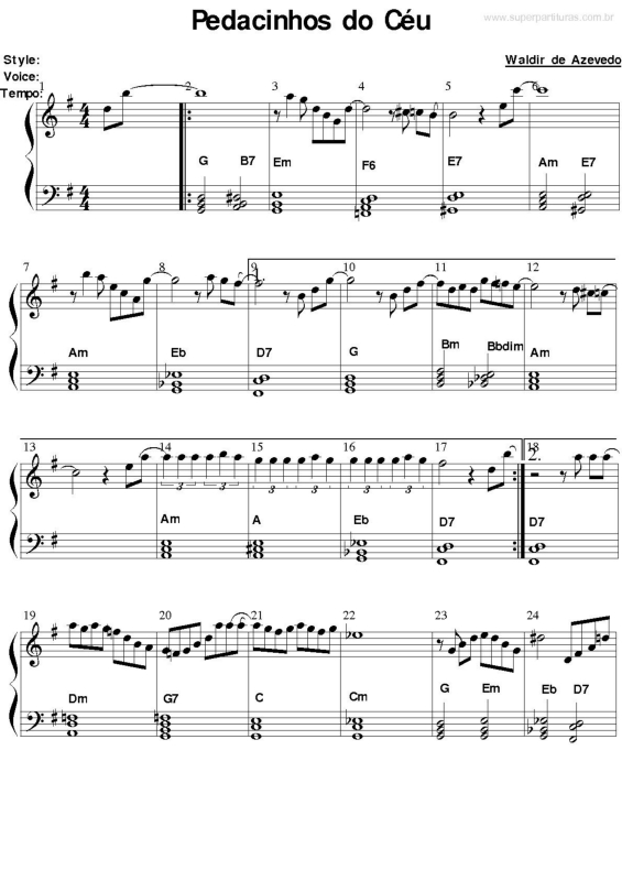 Partitura da música Pedacinhos do Céu