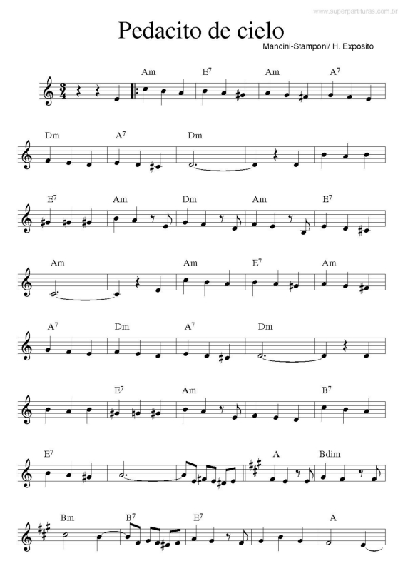 Partitura da música Pedacito de Cielo