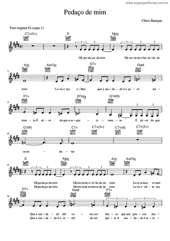 Partitura da música Pedaço De Mim