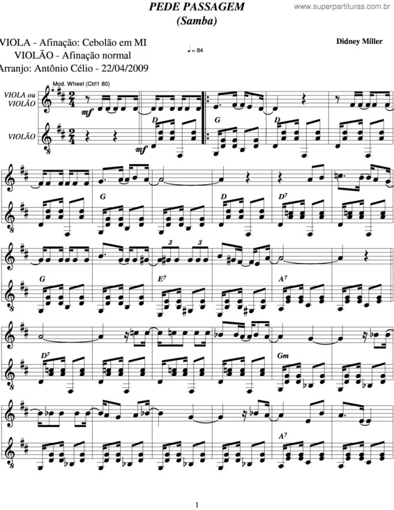 Partitura da música Pede Passagem