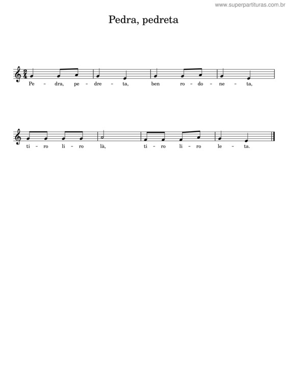 Partitura da música Pedra, Pedreta