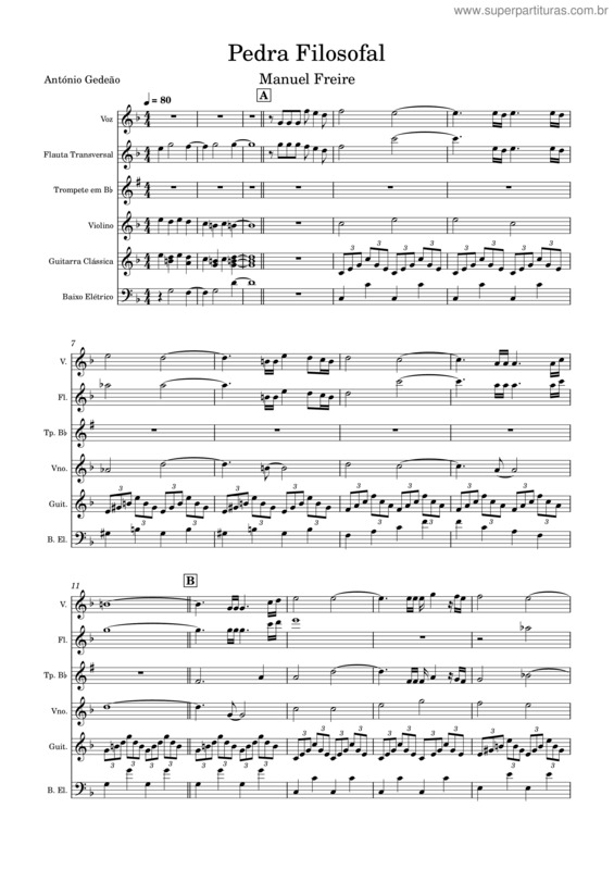Partitura da música Pedra Filosofal